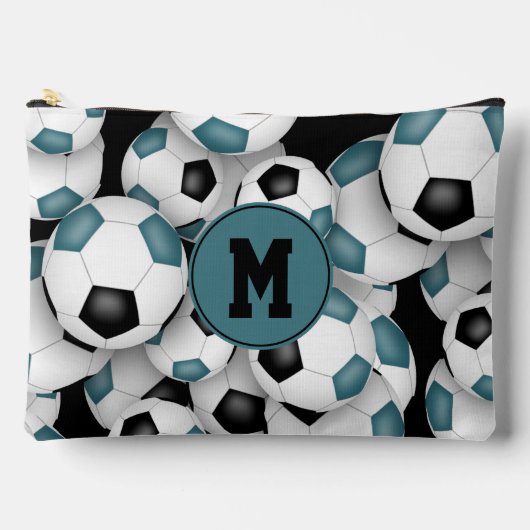 blauwgroen zwart monogram voetballen patroon etui (Voorkant)