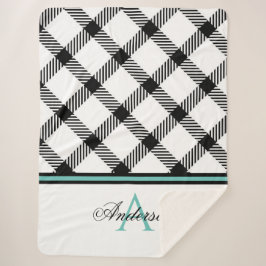 Blauwgroen Zwart Plaid Gepersonaliseerd Sherpa Deken
