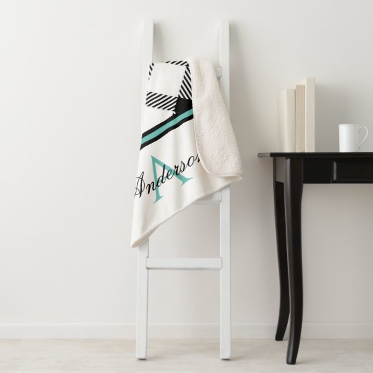 Blauwgroen Zwart Plaid Gepersonaliseerd Sherpa Deken (In situ)