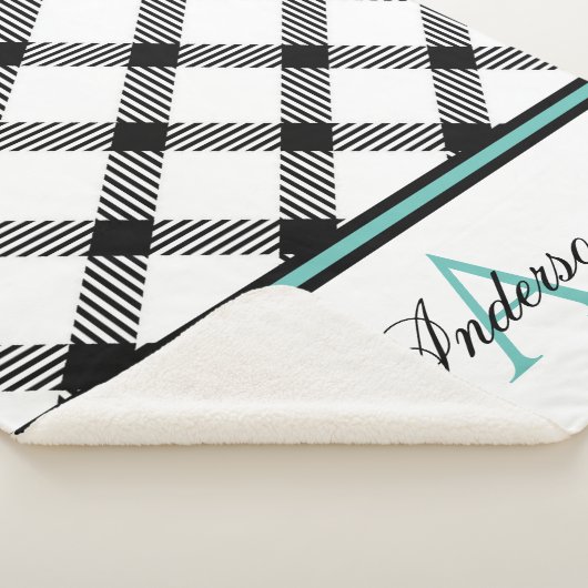 Blauwgroen Zwart Plaid Gepersonaliseerd Sherpa Deken (3/4)