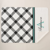 Blauwgroen Zwart Plaid Gepersonaliseerd Sherpa Deken (Voorkant (horizontaal))