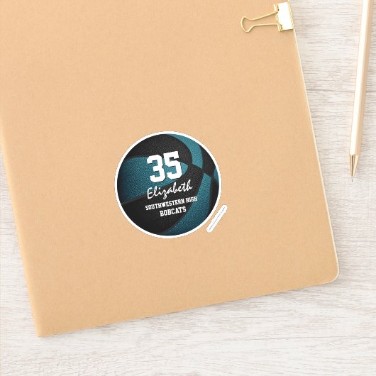 Blauwgroen zwart team kleuren cadeautjes jongens b sticker (Notitieboek)