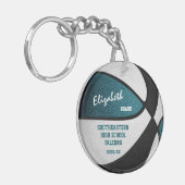 Blauwgroen zwart team kleuren gepersonaliseerd bas sleutelhanger (Voorkant Links)