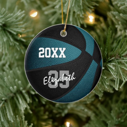 blauwgroen zwart team kleuren jongens basketbal keramisch ornament (Boom)