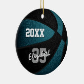 blauwgroen zwart team kleuren jongens basketbal keramisch ornament (Rechts)