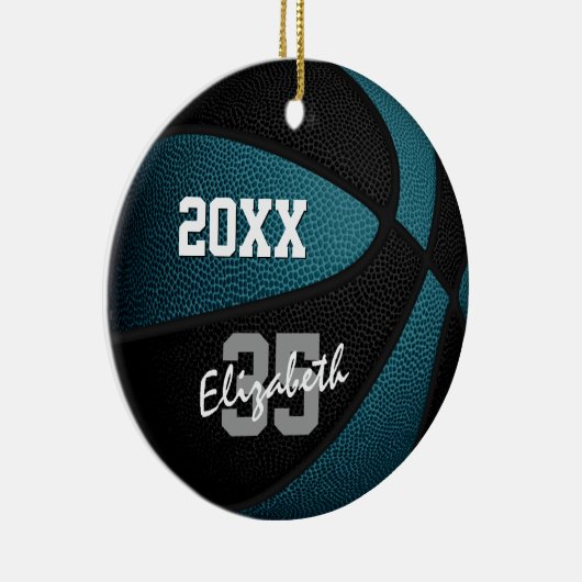 blauwgroen zwart team kleuren jongens basketbal keramisch ornament (Rechts)