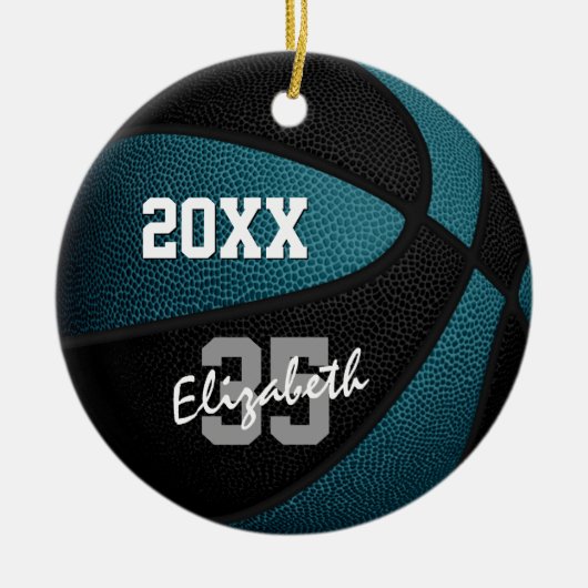 blauwgroen zwart team kleuren jongens basketbal keramisch ornament (Voorkant)