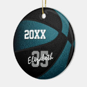 blauwgroen zwart team kleuren jongens basketbal keramisch ornament (Links)