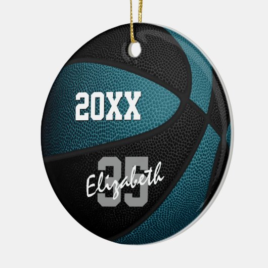 blauwgroen zwart team kleuren jongens basketbal keramisch ornament (Links)