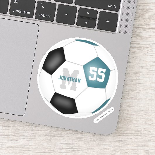 Blauwgroen zwart team kleuren jongens voetbal sticker (Detail)