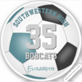 Blauwgroen zwart team kleuren kinder voetbalbanket sticker (Voorkant)