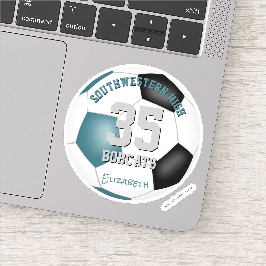 Blauwgroen zwart team kleuren kinder voetbalbanket sticker (Detail)