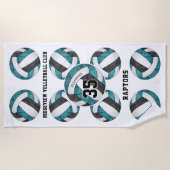 blauwgroen zwart team kleuren naam girly volleybal strandlaken (Voorkant)