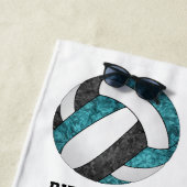 blauwgroen zwart team kleuren naam girly volleybal strandlaken (In situ)