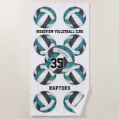 blauwgroen zwart team kleuren naam girly volleybal strandlaken (Voorkant)