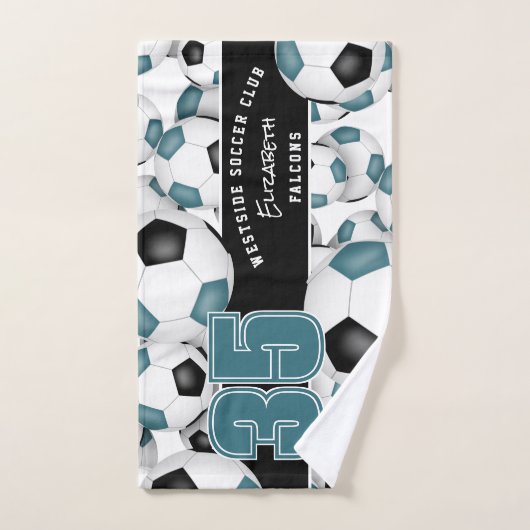 blauwgroen zwart team kleuren Veel voetballen spor Handdoek (Handdoek)