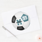 blauwgroen zwart team kleuren voetbal op maat ronde sticker (Envelop)