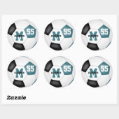 blauwgroen zwart team kleuren voetbal op maat ronde sticker (Vel)