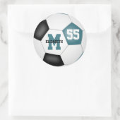 blauwgroen zwart team kleuren voetbal op maat ronde sticker (Tas)