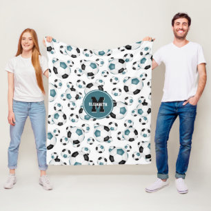 blauwgroen zwart team kleuren voetballen meisjes fleece deken