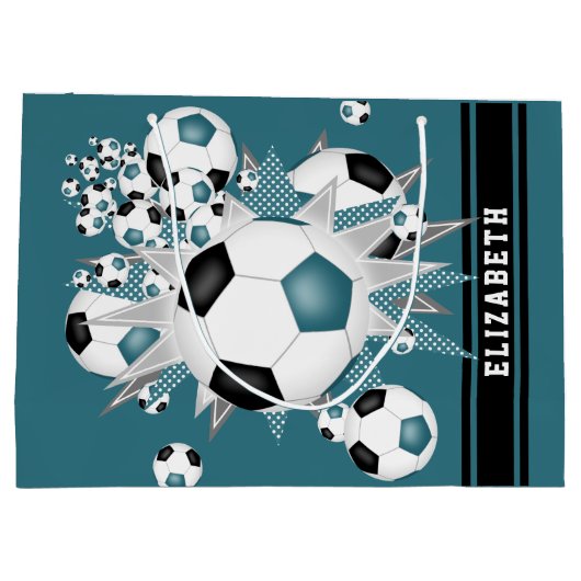 blauwgroen zwart voetbal blowout gepersonaliseerd groot cadeauzakje (Achterkant)