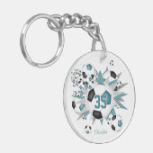 Blauwgroen zwart voetbal blowout meisjes jersey nu sleutelhanger (Voorkant Links)