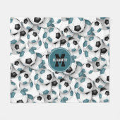 blauwgroen zwart voetballen patroon monogram fleece deken (Voorkant (Horizontaal))