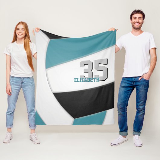 blauwgroen zwart volleybal team kleuren aangepaste fleece deken (In situ)
