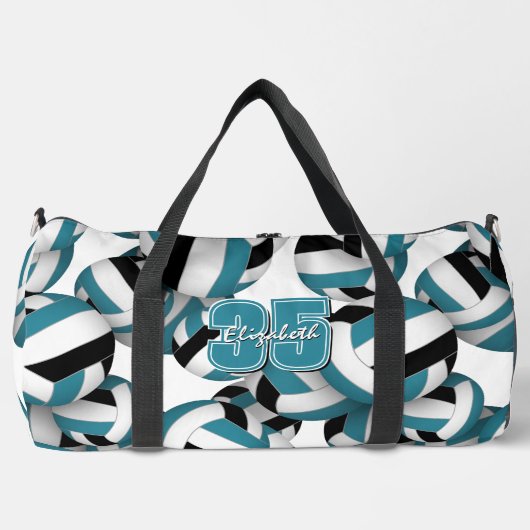 blauwgroen zwart volleybal team kleuren patroon plunjezak (Voorkant)