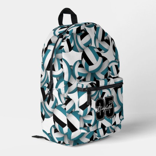 Blauwgroen zwart volleybal team kleuren w speler n bedrukte rugzak (Achterkant Hoek Links)