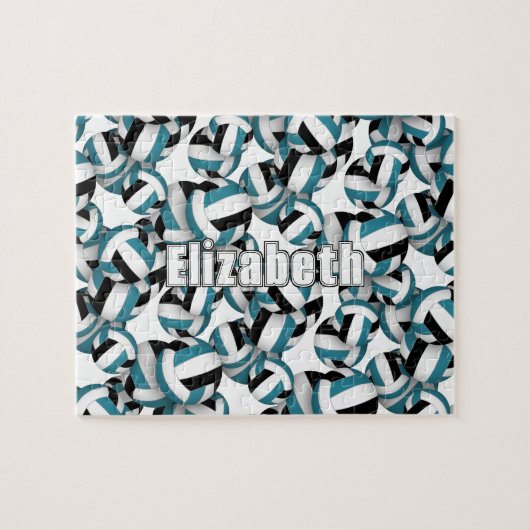 blauwgroen zwart volleyballen patroon gepersonalis legpuzzel (Horizontaal)