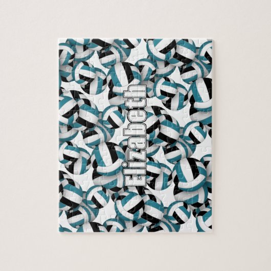 blauwgroen zwart volleyballen patroon gepersonalis legpuzzel (Verticaal)