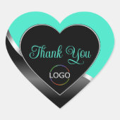 Blauwgroen Zwart Wavy Zilver met Logo Schattige Da Hart Sticker (Voorkant)