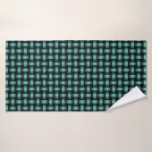 Blauwgroen zwart weefpatroon badhanddoek (Badhanddoek)
