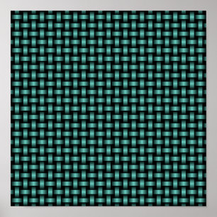 Blauwgroen zwart weefpatroon poster