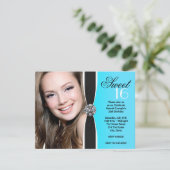 Blauwgroen Zwart Wit Foto Verjaardagsfeest Kaart (Staand voorkant)