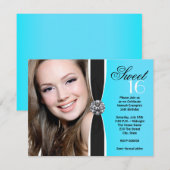 Blauwgroen Zwart Wit Foto Verjaardagsfeest Kaart (Voorkant / Achterkant)