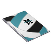 blauwgroen zwart-wit gepersonaliseerd volleybal notitieboek (Rechterzijde)