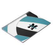 blauwgroen zwart-wit gepersonaliseerd volleybal notitieboek (Linkerzijde)