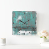 Blauwgroen zwart wit grijs abstracte vierkante klok (Huis)