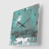 Blauwgroen zwart wit grijs abstracte vierkante klok (Hoek)