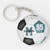 blauwgroen zwart wit kinder voetbaltas label sleutelhanger (Voorkant)