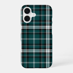 Blauwgroen zwart-wit sportieve plaid iPhone 16 hoesje