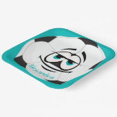 Blauwgroen zwart-wit voetbal grappig gezicht papieren bordje (Gebogen)