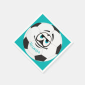 Blauwgroen zwart-wit voetbal grappig gezicht servet (Hoek)