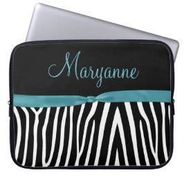 Blauwgroen zwart Zebra Blauwgroen monogram Laptop Sleeve