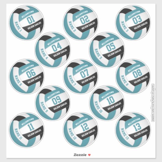 blauwgroen zwarte 13 spelers volleyball sticker (Vel)