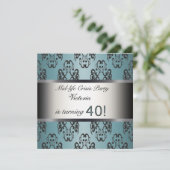 Blauwgroen zwarte 40e verjaardagsfeestuitnodiging kaart (Staand voorkant)