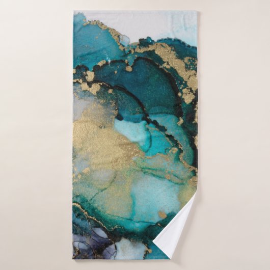 Blauwgroen zwarte-alcoholinkt-vloeistofartabstract badhanddoek (Badhanddoek)