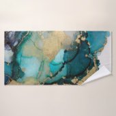 Blauwgroen zwarte-alcoholinkt-vloeistofartabstract badhanddoek (Badhanddoek)